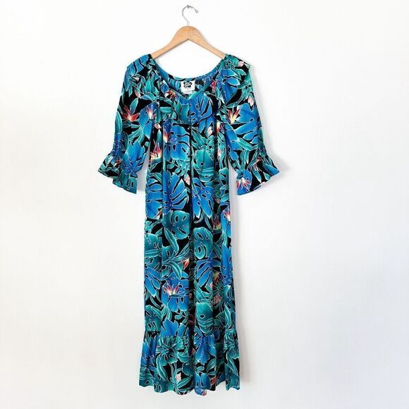Hilo Hattie Women’s Vintage Hawaiian Muumuu Bird of Paradise Floral Ruffle Maxi - Picture 9 of 9